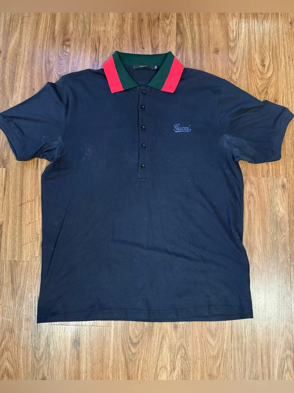Vintage Gucci Black Unisex Polo Shirt w Red & Green Web collar EUR Size XXXL